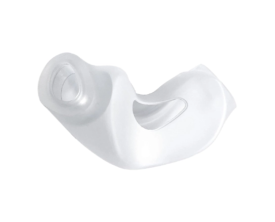 DreamWear nasal cushion under-the-nose design showing the soft silicone seal and curved cushion profile