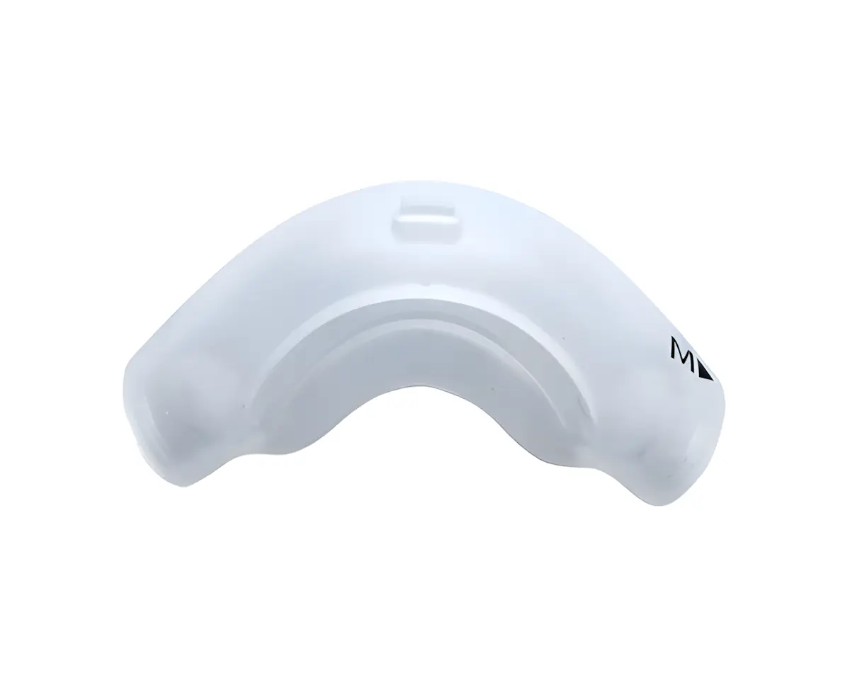 replacement nasal cushion side view displaying the wing-style frame and cushion airflow channel