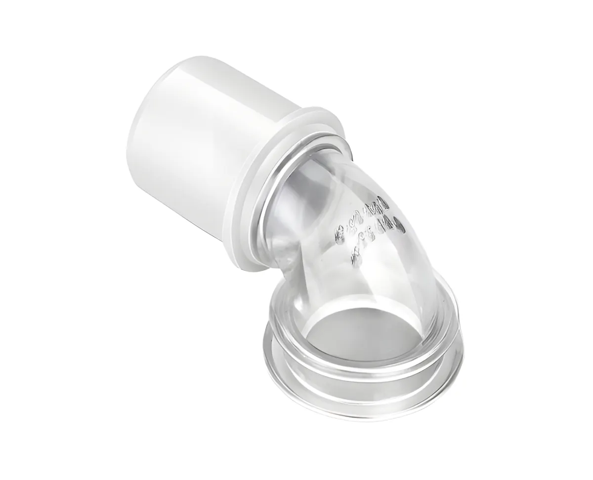for DreamWear mask swivel connector alternate side angle displaying the quick-click attachment and tube port