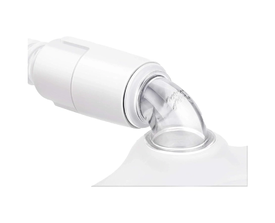 swivel elbow connected to nasal mask frame showing the in-use tube attachment position