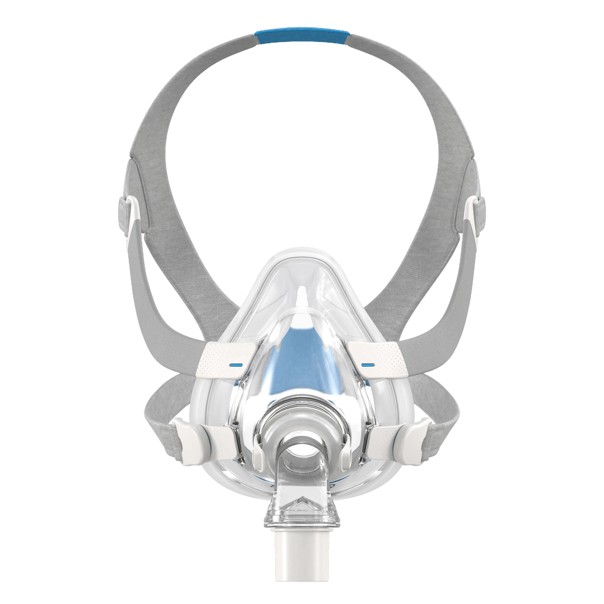 Compatible F20 full face CPAP mask shown from the front view on a clean white background, featuring the silicone cushion, magnetic clips, and adjustable headgear connections.
