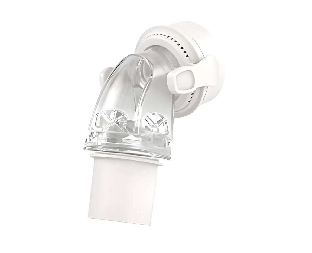 F20 elbow connector side view showing the angled swivel joint and short tube outlet
