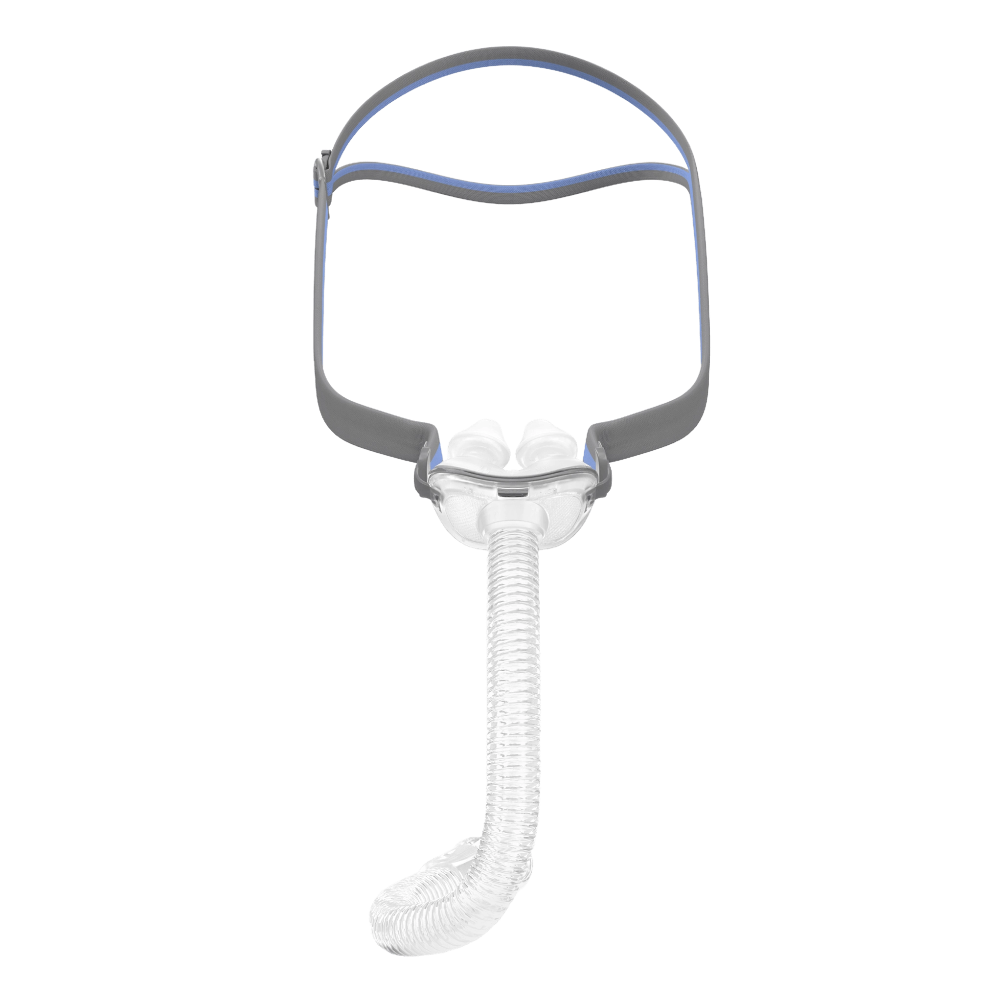 Compatible ResMed AirFit P10 nasal pillow CPAP mask complete with soft headgear straps and dual nasal cushions, displayed on a clean white background.