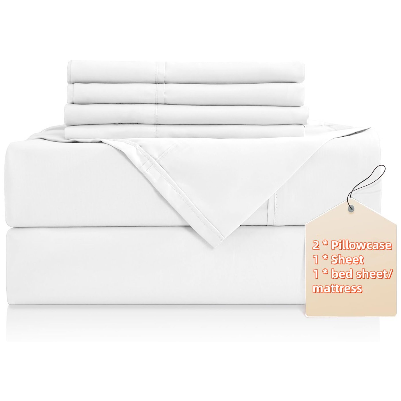  King Size Bed Sheet Set 4-Piece White Linen Bedding 