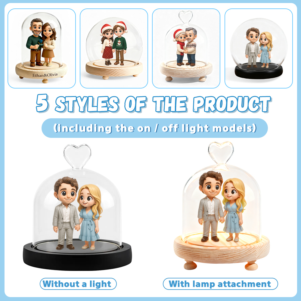 Custom 3D Action Figure Night Lamp Engraved Base from Your Photo Glass Display Dome Personalized  Unique Gift for Boyfriend, Girlfriend or Anniversary