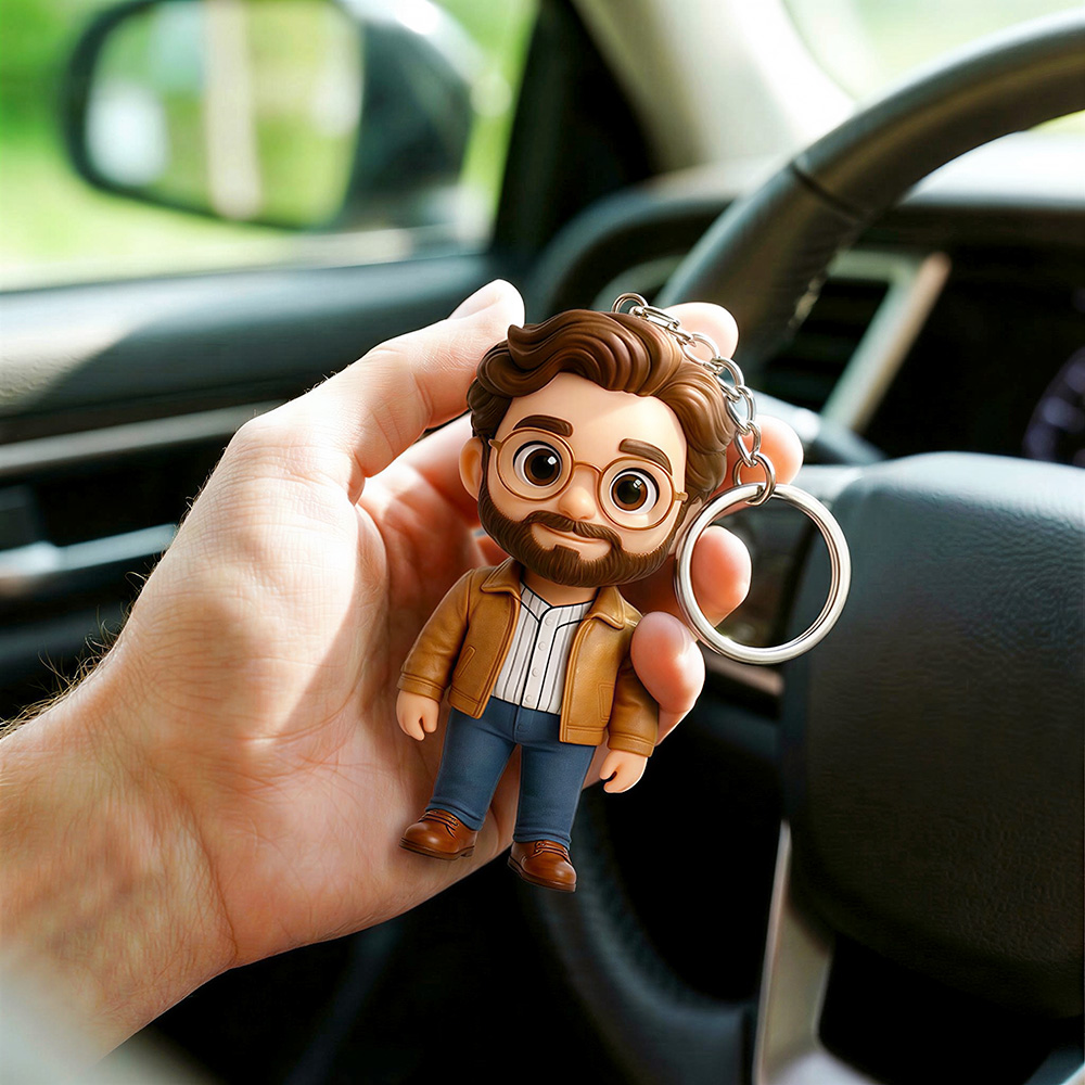 Personalized 3D Keychain Figure From Photo – Custom Chibi Keychain Gift for Dad