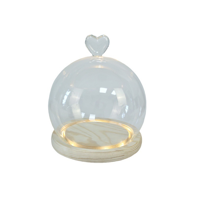 (Suitable for 3D Figures) Heart Wooden Base Glass Dome - 