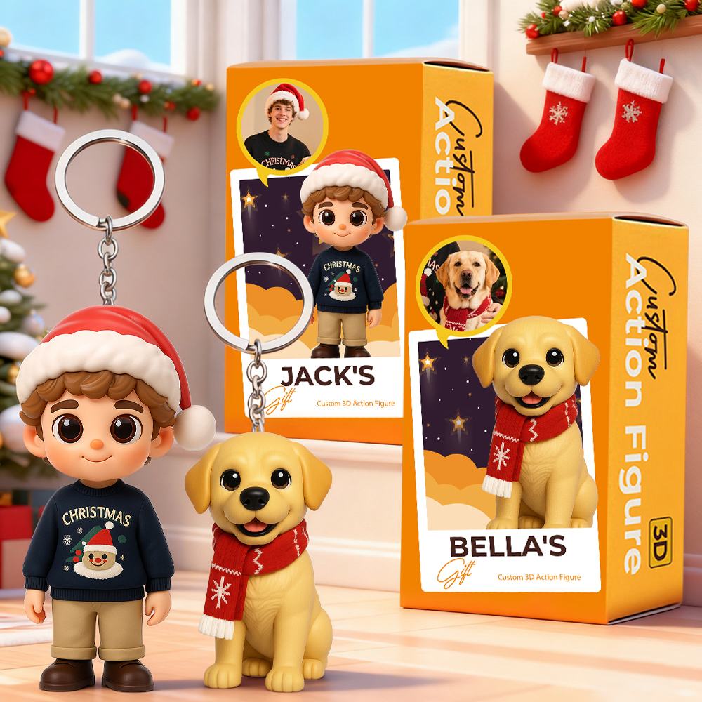 Custom Mini 3D Keychain Figurine Cute Personalized Christmas Present for Boyfriend Girlfriend - 