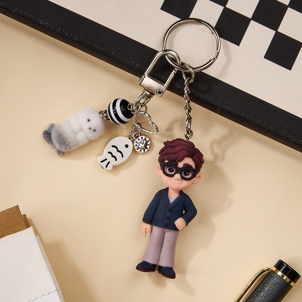 Custom 3D Cartoon Couple Keychain Personalized Mini Figure Keyring Flocked Animal Plush CharmCute Character Charm Gift for Couples Friends Bags