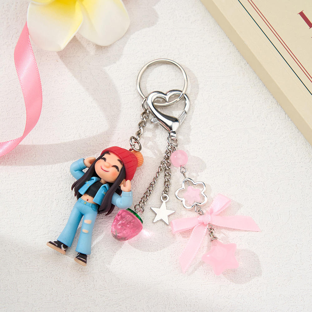 Custom Mini Figure Keychain from Photo Pink Cute Valentine Gift Romantic Gift for Couples