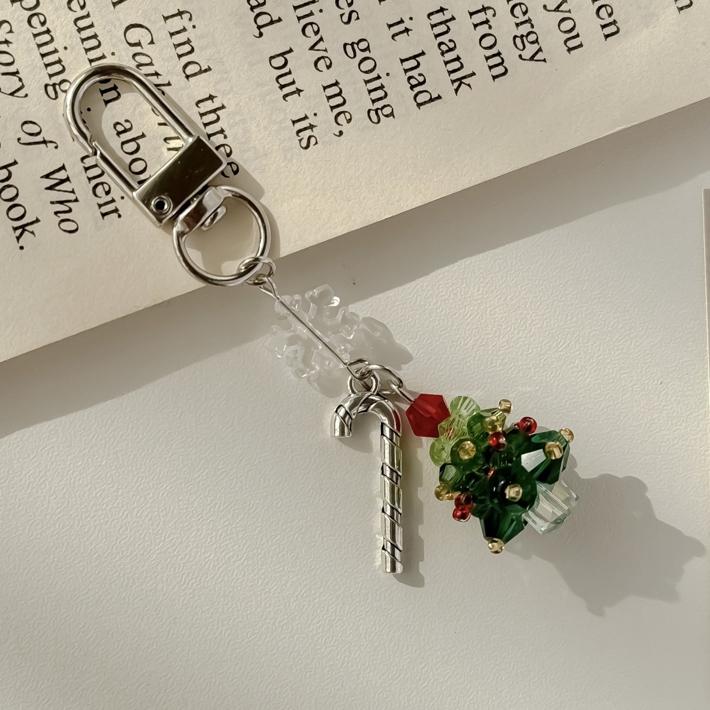 Crystal Beaded Christmas Snowflake Ornament Keychain for Tree Decoration - 