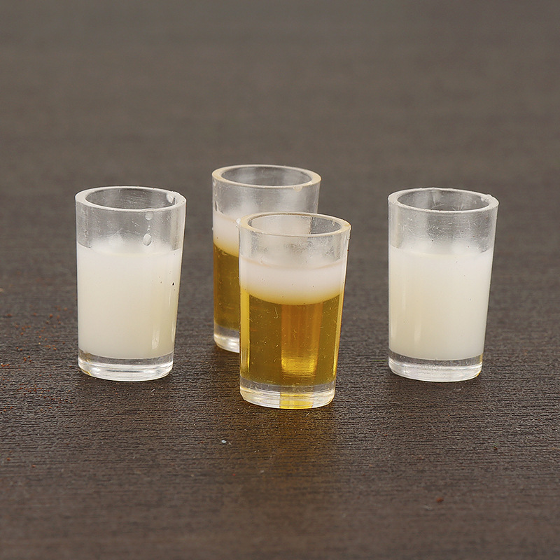 Mini Beer & Milk Drink Cup Figurines Realistic Food & Beverage Ornaments for 3D Figure - 
