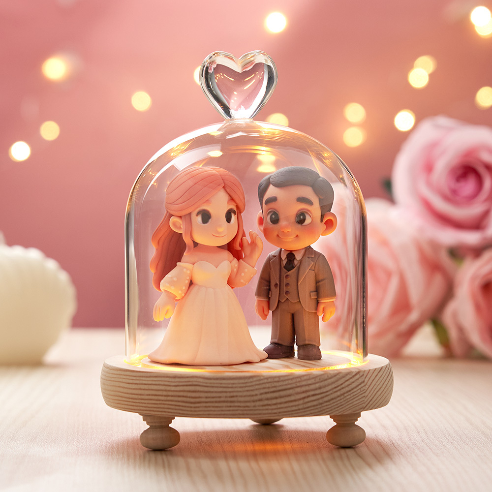 Heart-Shaped LED Glass Dome Night Light Romantic Figurine Display for Couples & Personalized Gifts