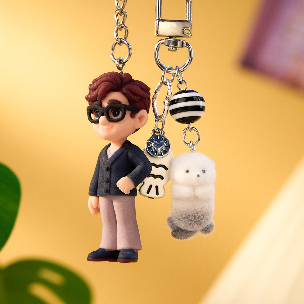 Custom 3D Cartoon Couple Keychain Personalized Mini Figure Keyring Flocked Animal Plush CharmCute Character Charm Gift for Couples Friends Bags