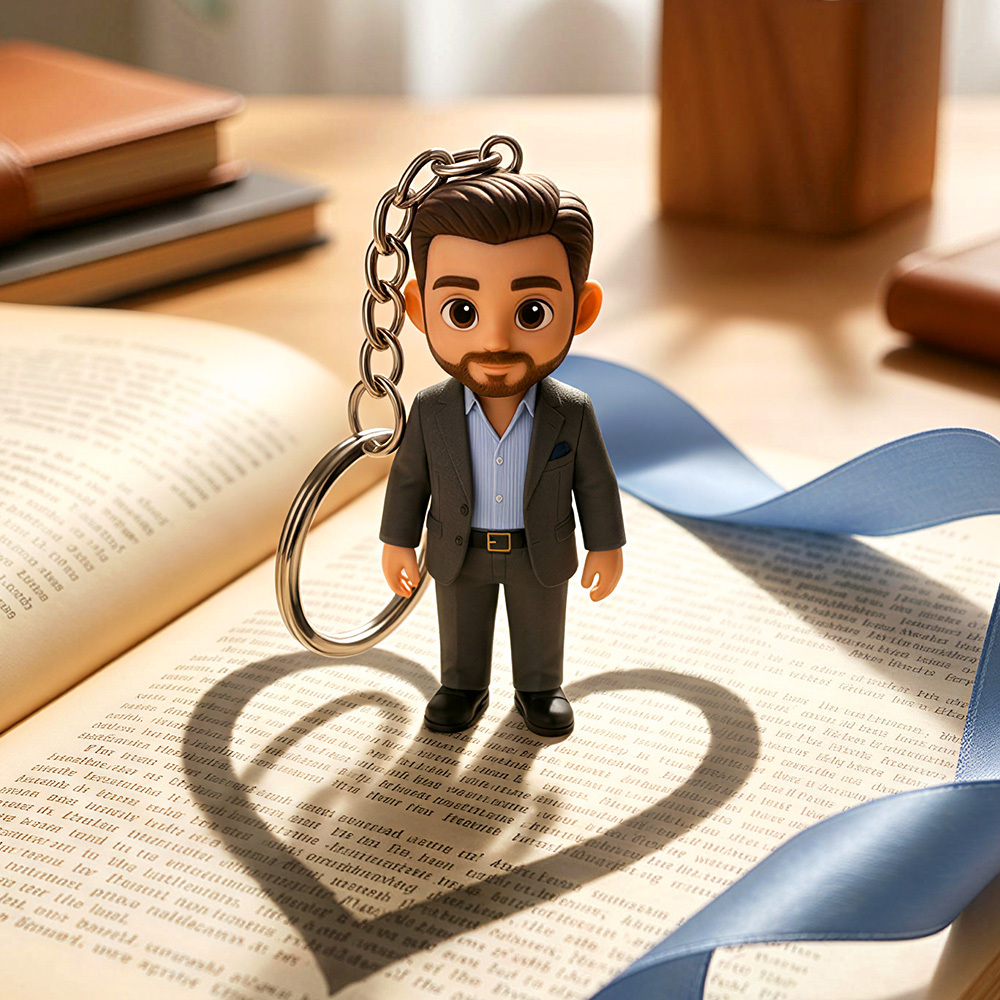 Personalized 3D Figure Keychain for Dad Cute Custom Photo Keepsake Gift - 