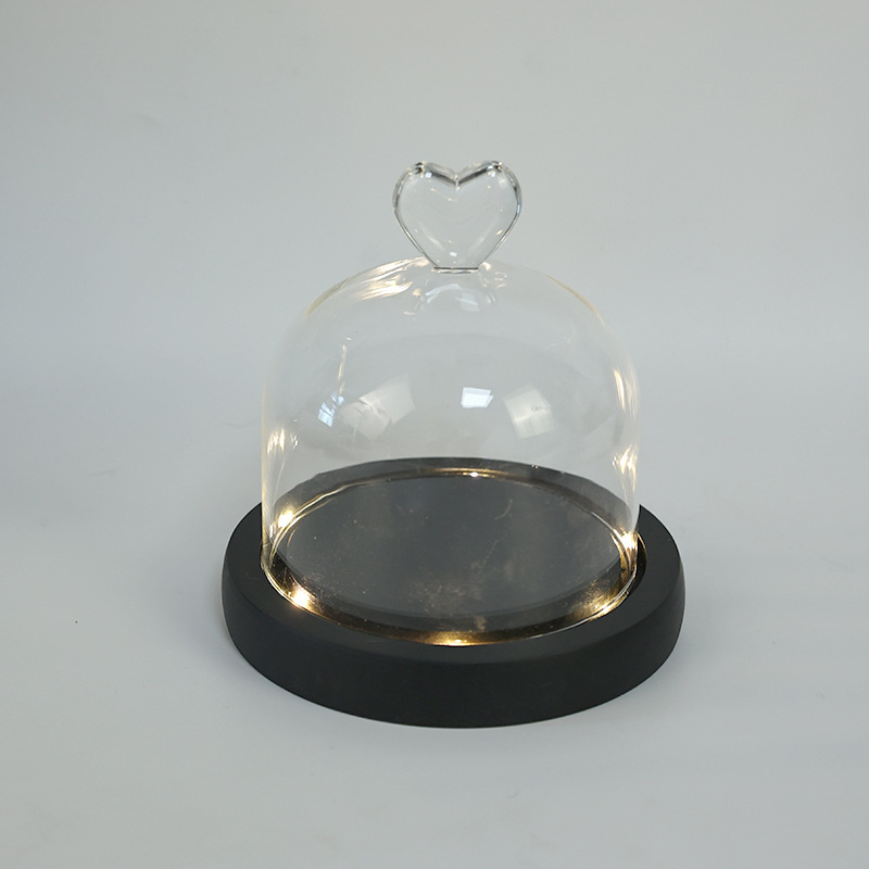 (Suitable for 3D Figures) Heart Matte Black​ Base Glass Dome Fairy Light Lamp Warm LED Decorative Light - 