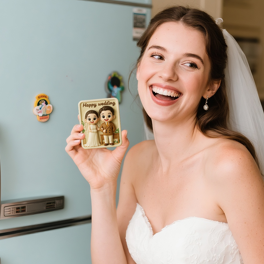Personalized Wedding Fridge Magnet Custom 3D Printed Couple Gift Cute Bride and Groom Keepsake Unique Romantic Home Decoration - 