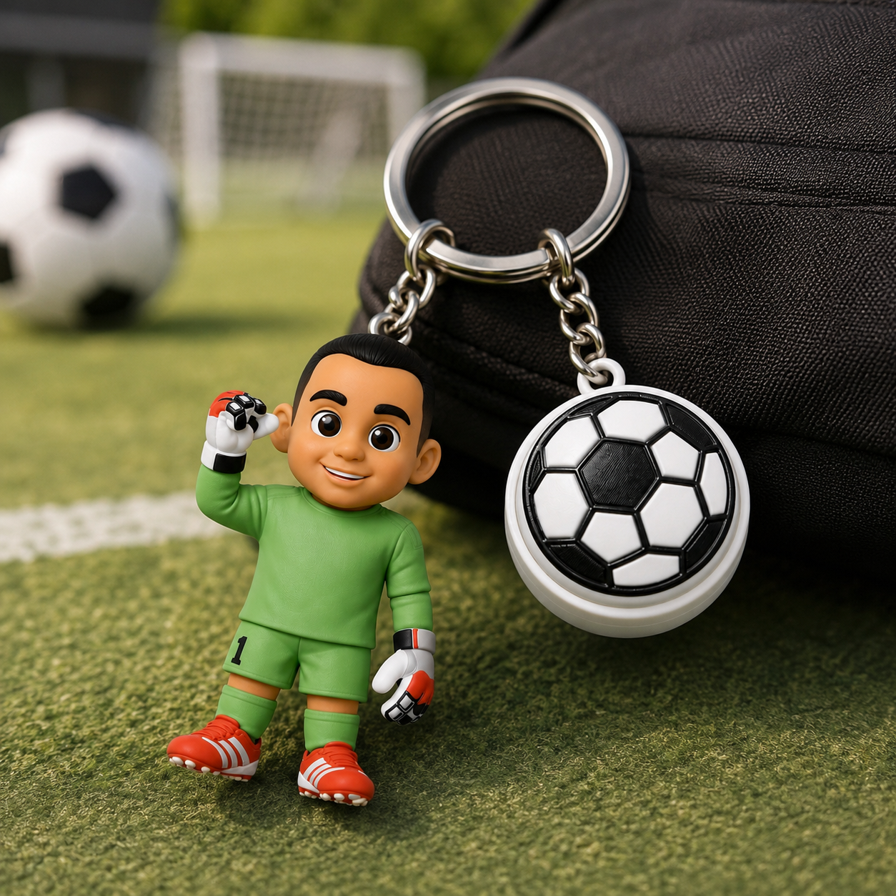 Personalized 3D Keychain Figure from Photo Custom 3D Keychain with Football Fidget Accessory Perfect Unique Gift for Sports Lovers - 