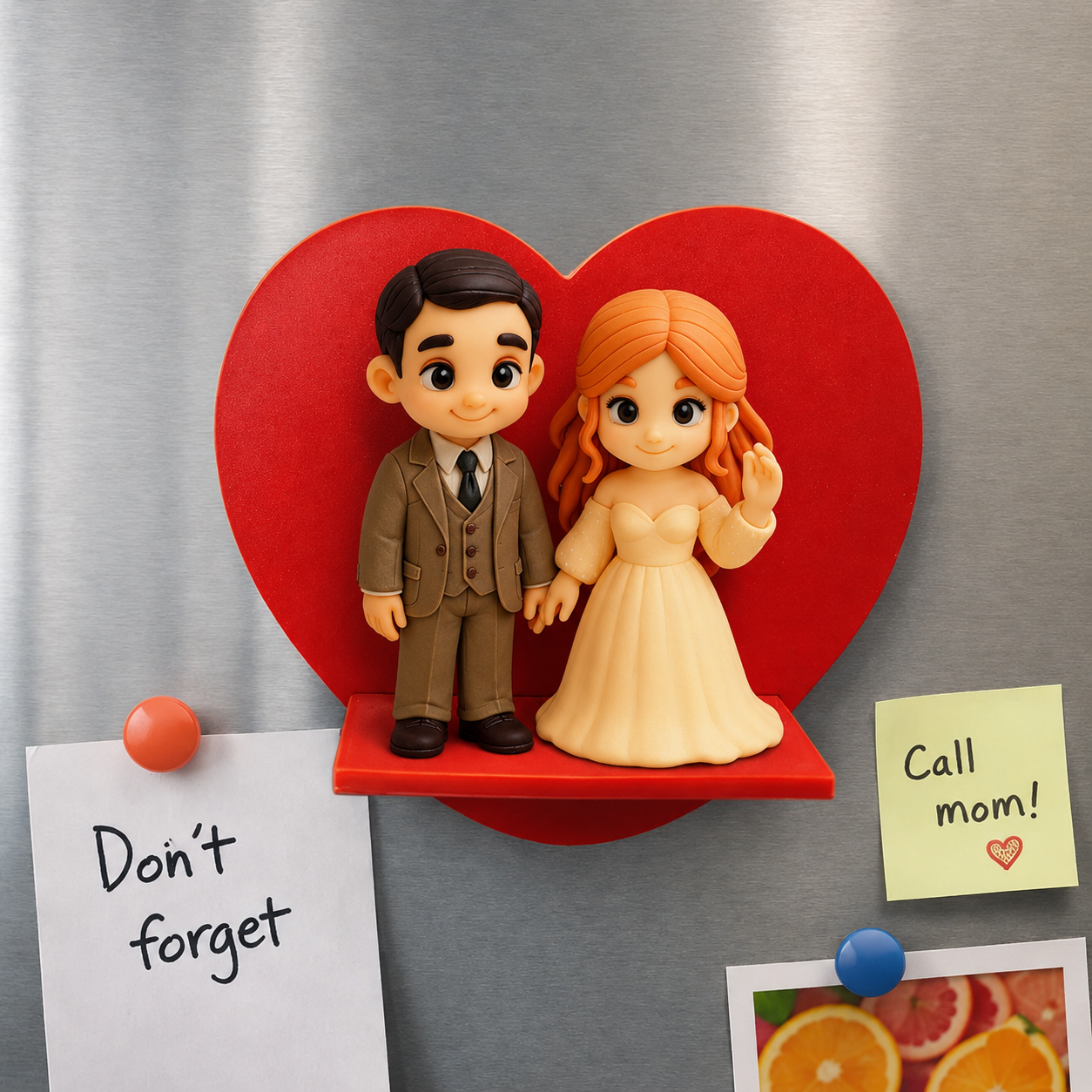 Custom 3D Figure Fridge Magnet from Photo Personalized Mini Doll Heart Shaped Display Romantic Gift For Lovers - 