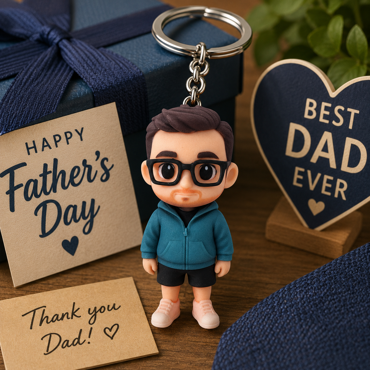 Personalised 3D Keychain Figure from Photo Father's Day Gift for Dad Custom 3D Cartoon Keepsake