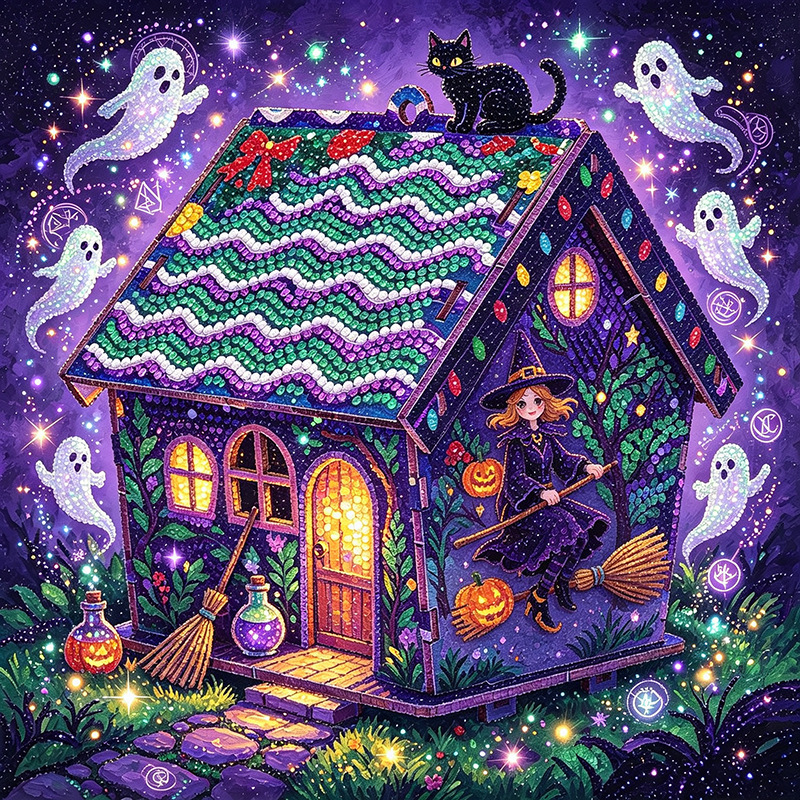 5D Wooden House Diamond Painting Kit DIY Seasonal Craft Art Set with Beaded Unique Halloween gift - 