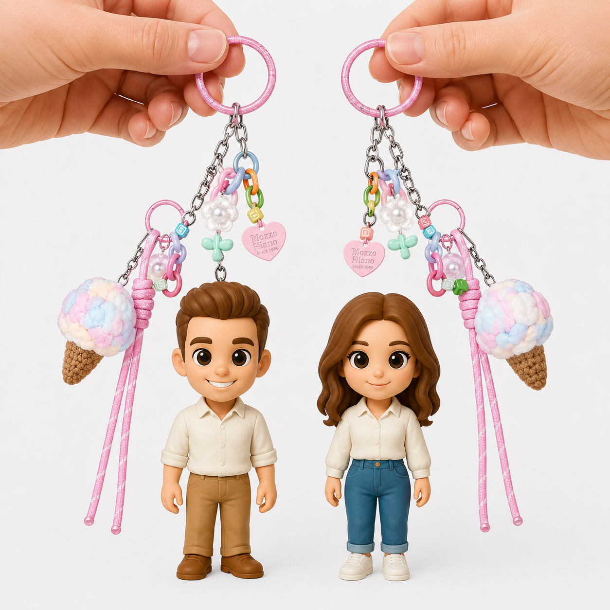 Custom 3D Keychain Figure from Photo with Colorful Ice Cream Charm Personalized Mini Doll Gift for Her Cute Gift for Girlfriend - 