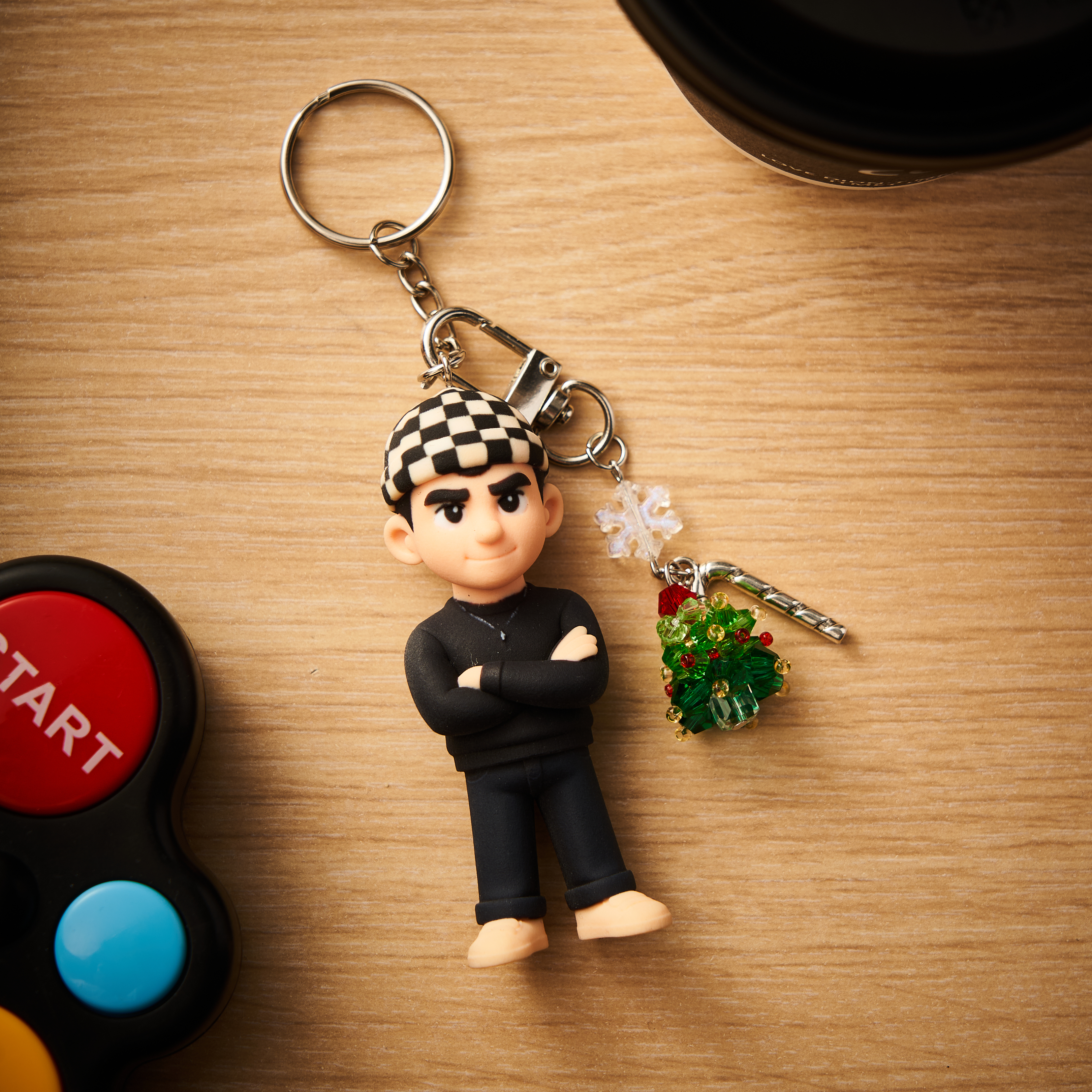 Personalised 3D Keychain from Photo with Crystal Christmas Tree Pendant Custom Cartoon Mini Figure Doll Unique Keyring & Creative Gift with Tree Accessory