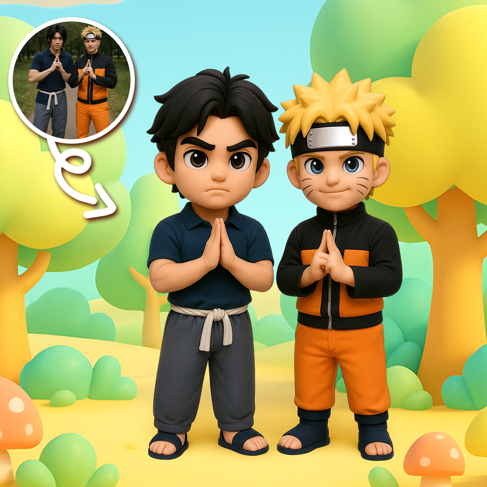 Turn Two Cosplay Characters into Custom 3D Chibi Anime Figures from Photo Personalized Mini Statues - 