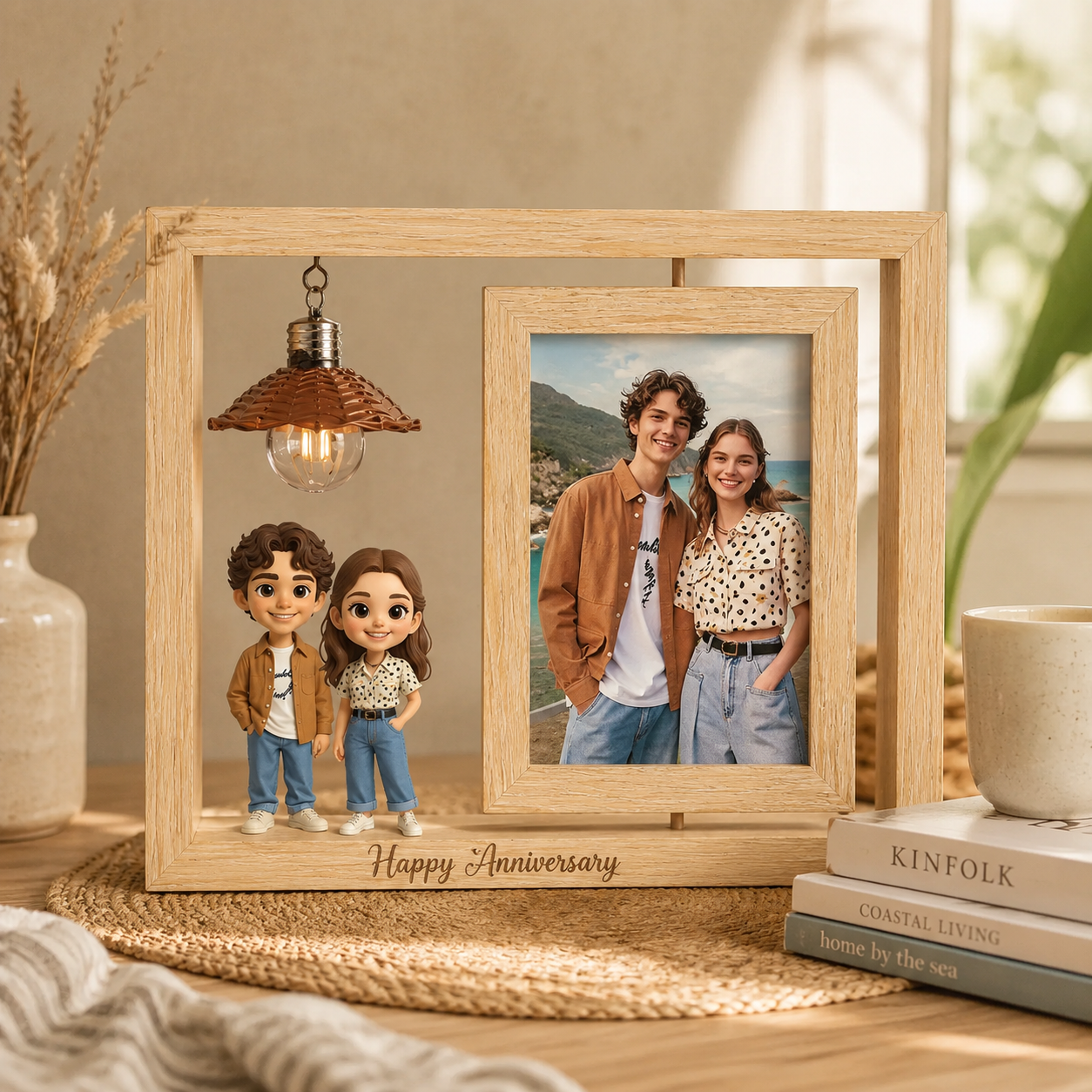Personalised 3D Figure from Your Photo Rotating Wooden Picture Frame Lighted Display Romantic Anniversary Gift for Couples
