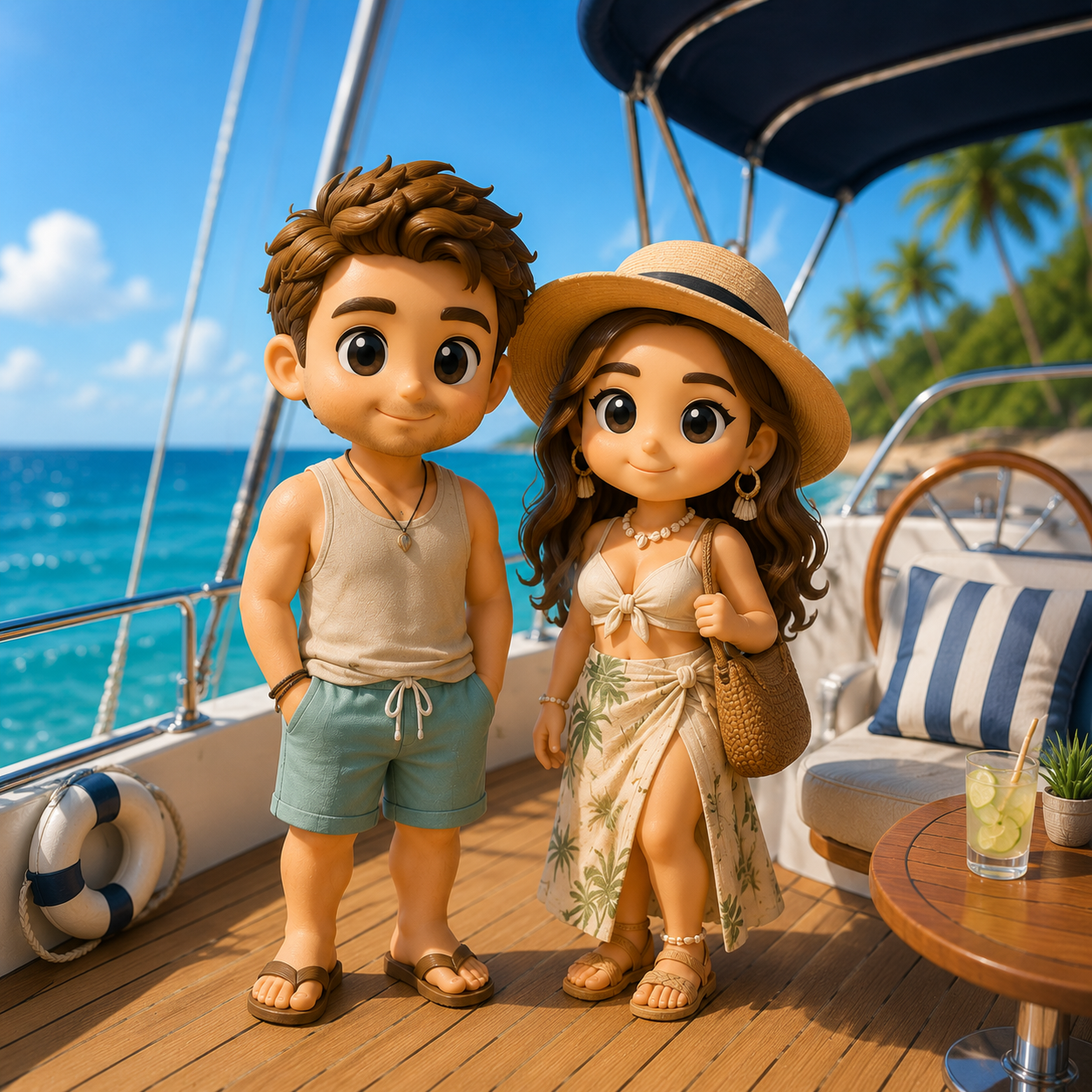 Custom 3D Figure From Photo Personalized Couple Figurine Gift Summer Vacation Memory Gift Idea - 