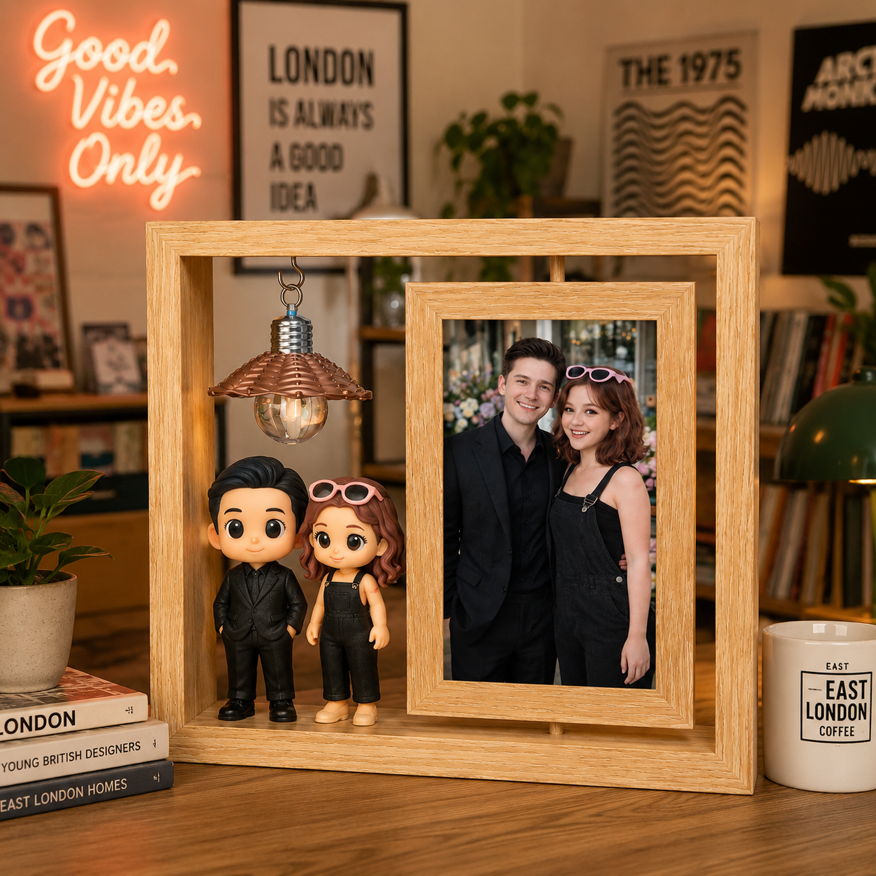 Personalised 3D Figure from Your Photo Rotating Wooden Picture Frame Lighted Display Romantic Anniversary Gift for Couples