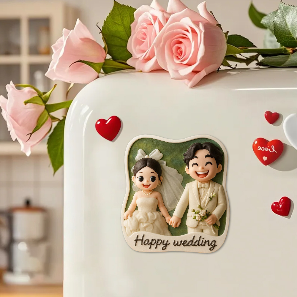 Personalized Wedding Fridge Magnet Custom 3D Printed Couple Gift Cute Bride and Groom Keepsake Unique Romantic Home Decoration - 
