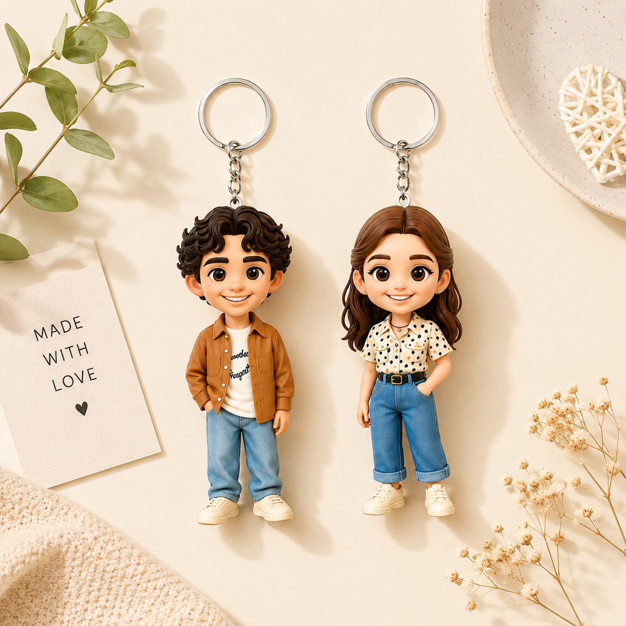 Custom Couple 3D Keychain Figure from Your Photo Personalized Mini Figurine Gift for Lover Customized Unique Gift for Anniversary - 