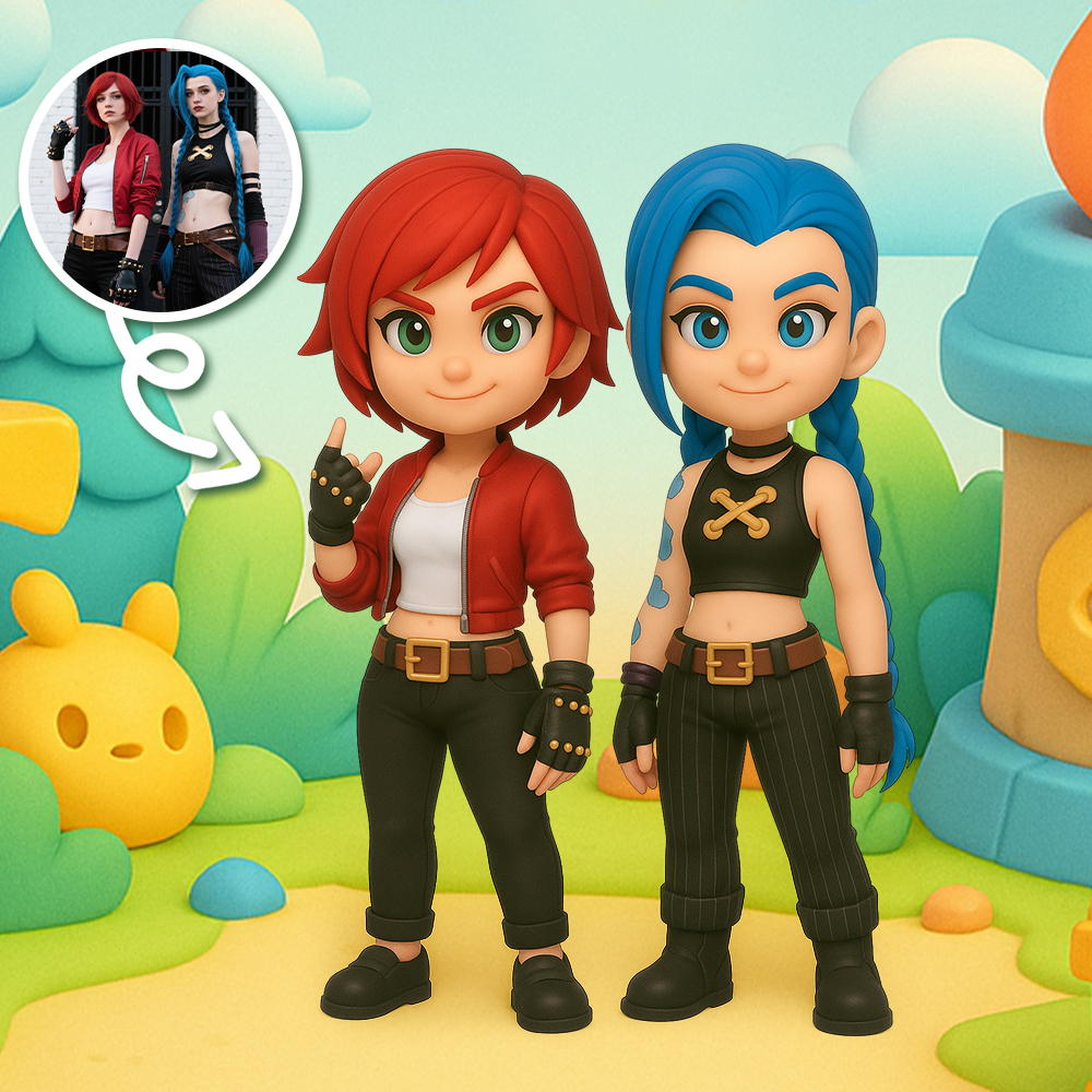Turn Two Cosplay Characters into Custom 3D Chibi Anime Figures from Photo Personalized Mini Statues - 