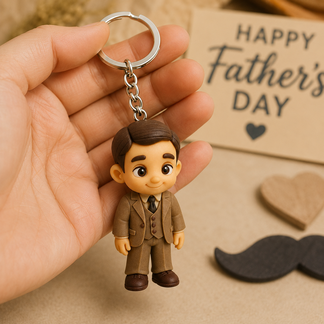 Personalised 3D Keychain Figure from Photo Father's Day Gift for Dad Custom 3D Cartoon Keepsake
