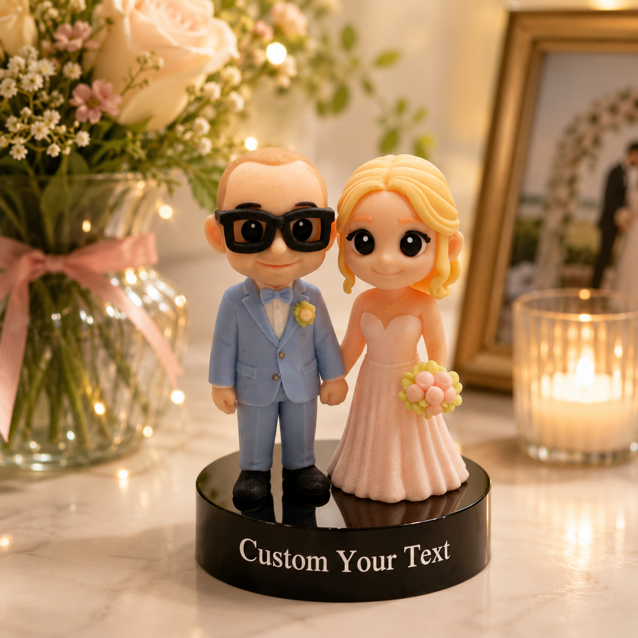 Custom 3D Figure from Photo with Engraved Text Base – Unique Wedding, Anniversary, Birthday & Valentine's Day Gift - 