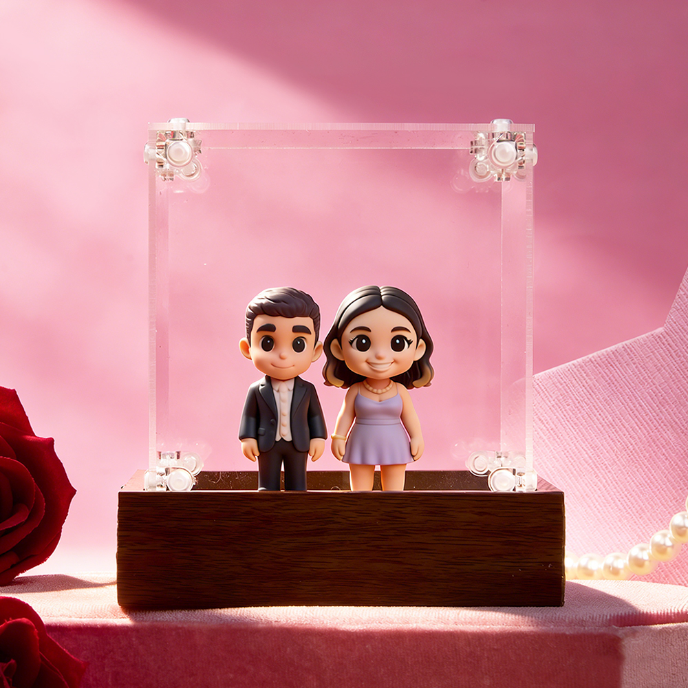 Custom 3D Figurine in Acrylic Display Case with Wooden Base From Your Photo Personalized Romantic Gift for Anniversary Wedding Valentine