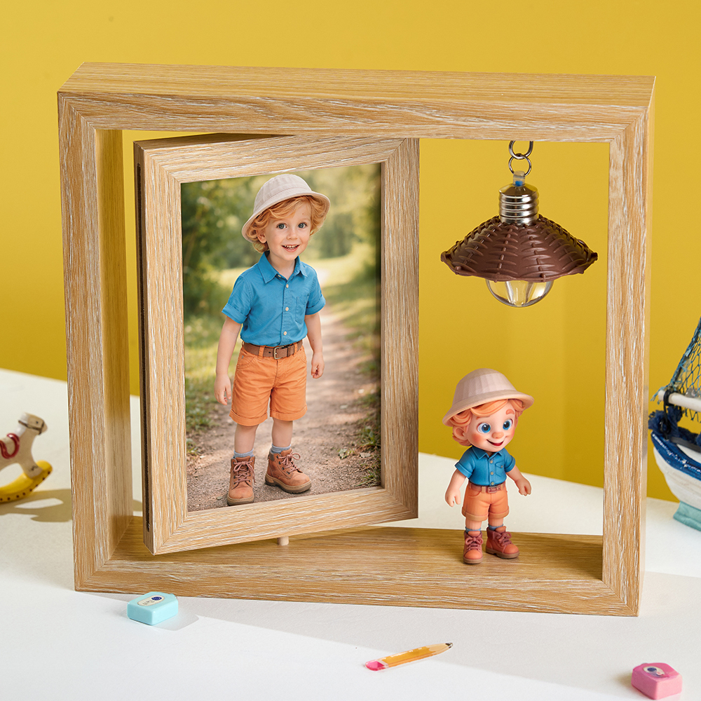 Custom 3D Figure from Your Photo Rotating Wooden Picture Frame Lighted Display Romantic Anniversary Gift for Couples Valentine Gift - 
