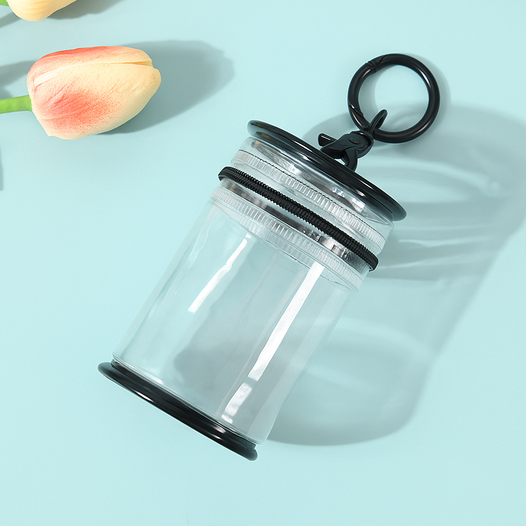 (Fits 6-8cm Figures) Black Cylinder Storage Pouch with Carabiner Hook Bag Charm