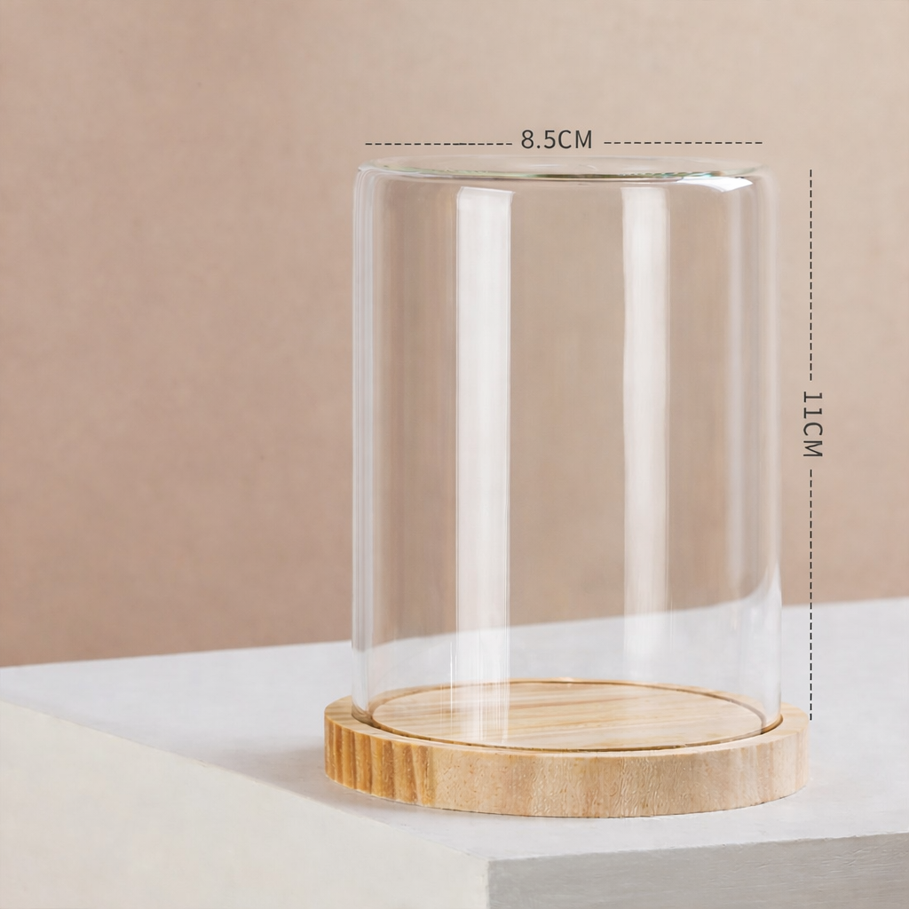 Clear Glass Dome with Wooden Base