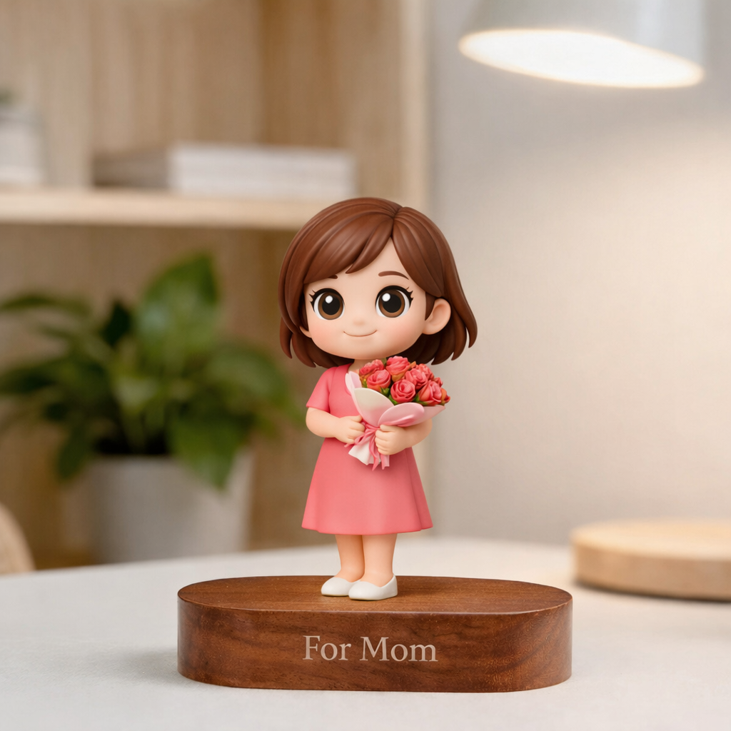 Custom 3D Figure from Photo Engraved Wooden Base Custom Name Personalized Message Solid Wood Stand Unique Mother’s Day Gift for Mum
