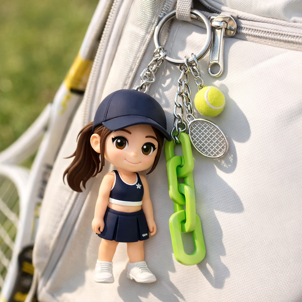 Custom Tennis Keychain From Photo Personalized 3D Chibi Figure Gift for Tennis Lovers - 