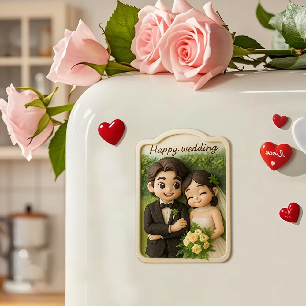 Personalized Wedding Fridge Magnet Custom 3D Printed Couple Gift Cute Bride and Groom Keepsake Unique Romantic Home Decoration - 
