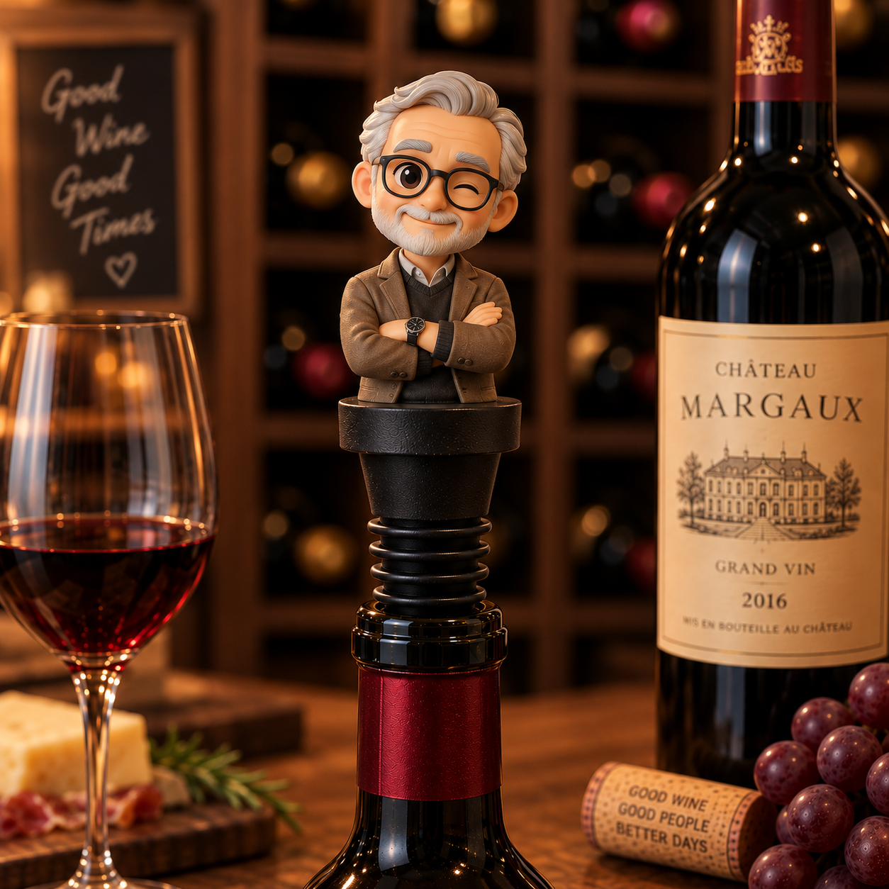 Custom 3D Bust Figure Wine Bottle Stopper from Photo Personalized Gift for Him Unique Wine Gift for Men - 
