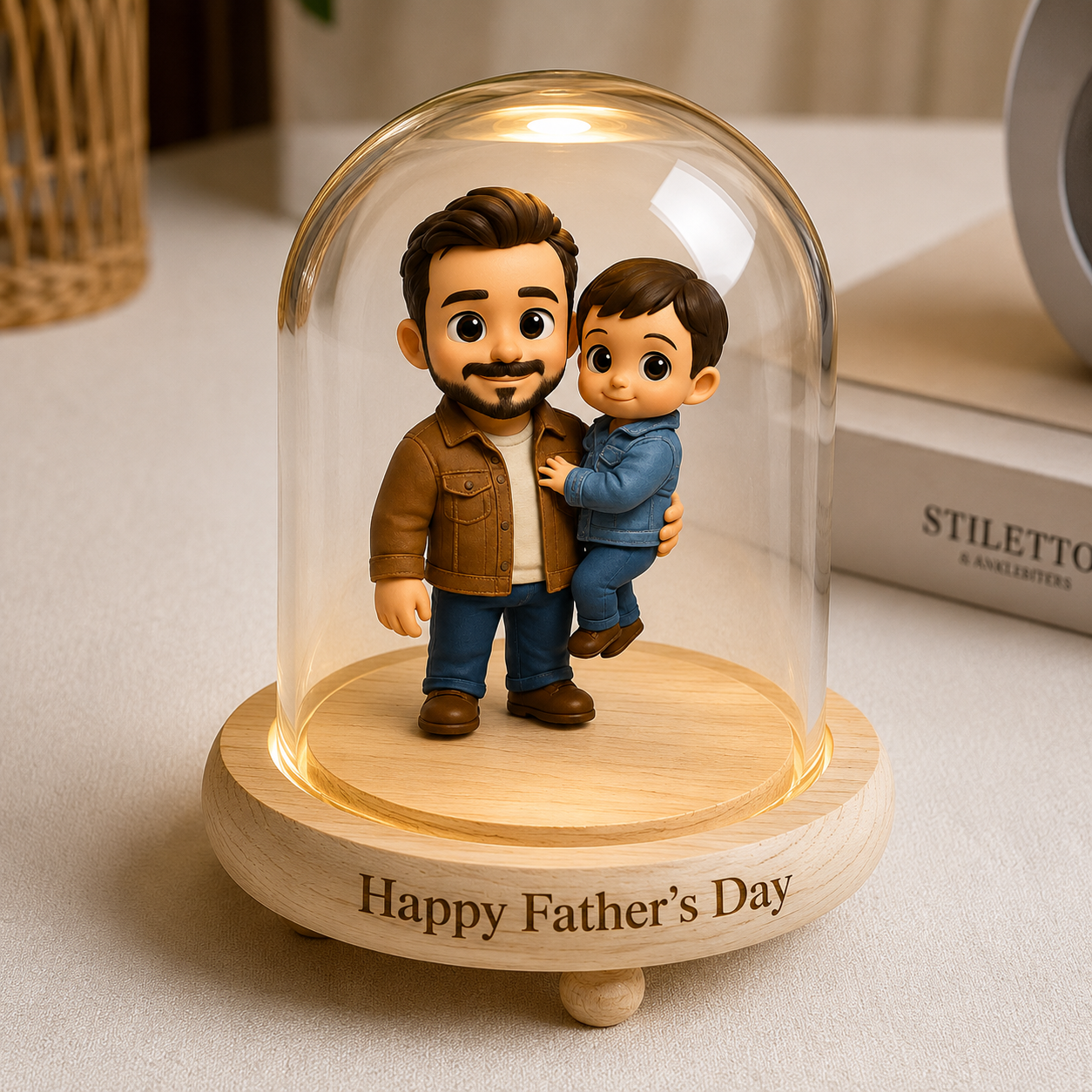 Personalised 3D Figure Lamp From Photo with Engraved Message Cozy Father’s Day Keepsake Gift Unique & Meaningful Gift for Dad