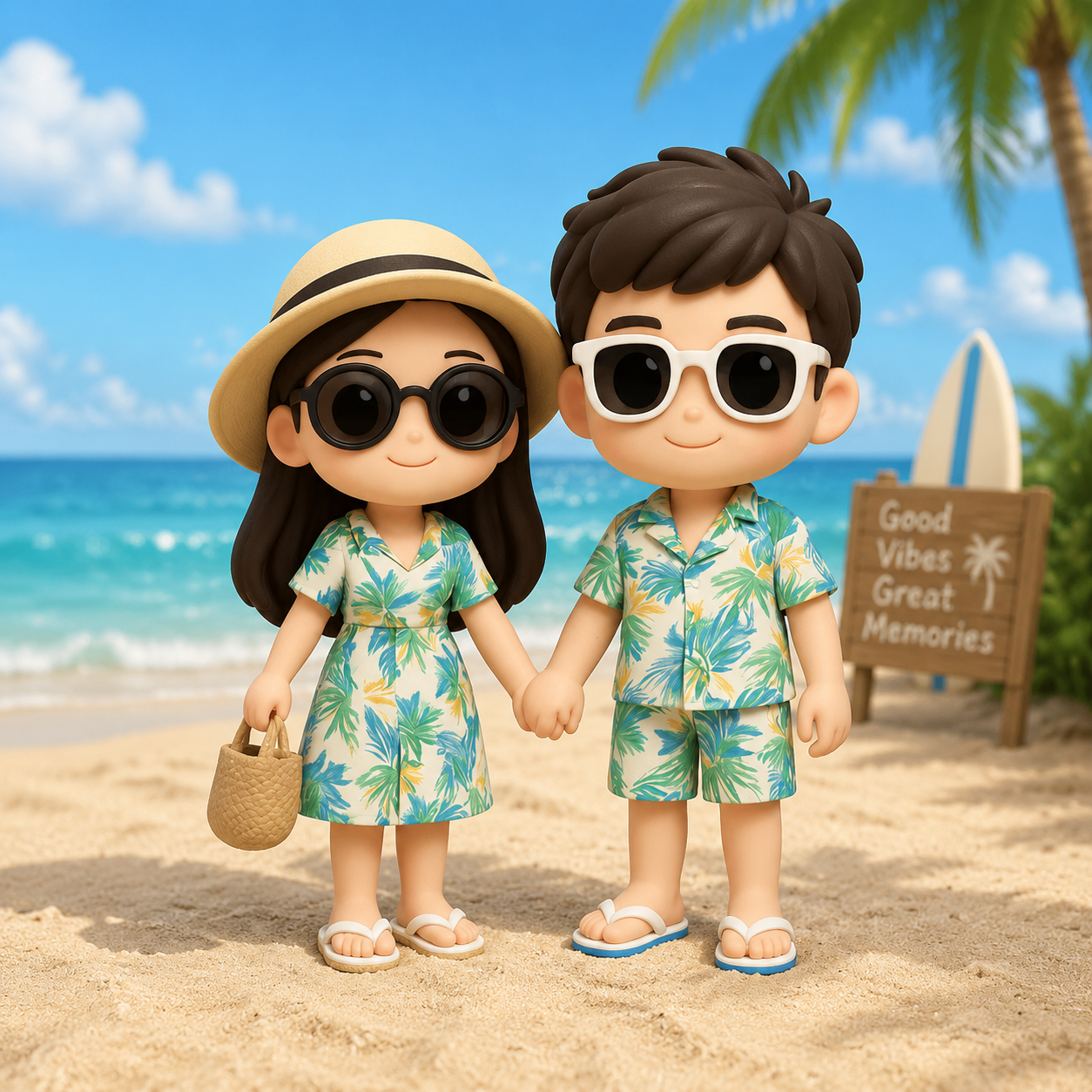 Custom 3D Figure From Photo Personalized Couple Figurine Gift Summer Vacation Memory Gift Idea - 