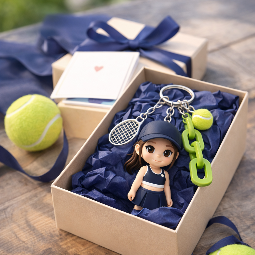 Custom Tennis Keychain From Photo Personalized 3D Chibi Figure Gift for Tennis Lovers - 
