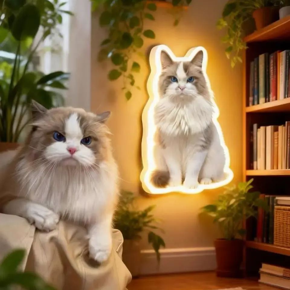 Personalized Cat & Dog Motion Sensor Wall Lamp Custom Pet Photo Night Light for Pet Lover - 