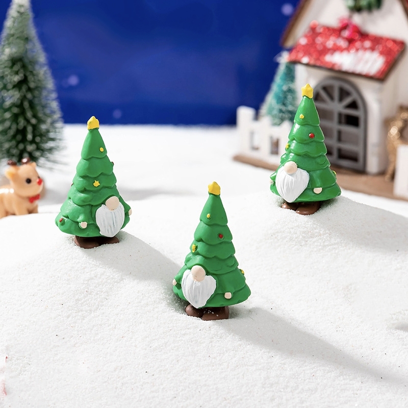 Christmas Tree Santa & Reindeer Figurine Set Mini Resin Decorations for Holiday Tabletop Snow Scene & Festive DIY Displays - 