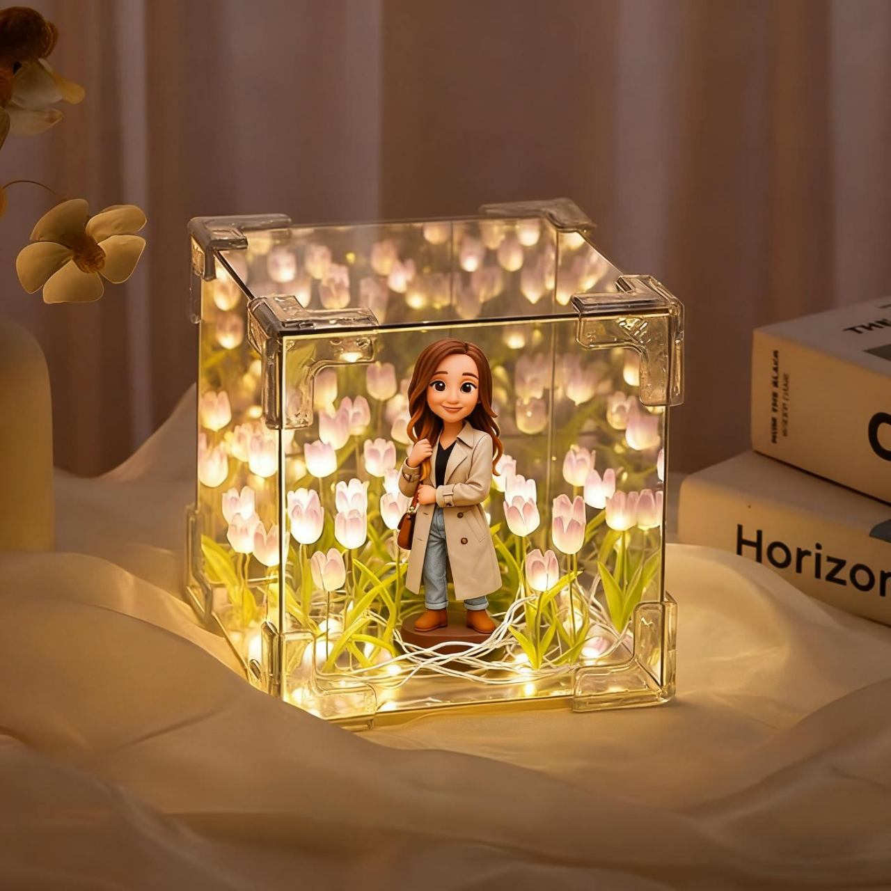 Custom 3D Figurine Tulip Night Light Personalized Photo Model Lamp, Unique Creative Gift for Couple, Friend & Lover